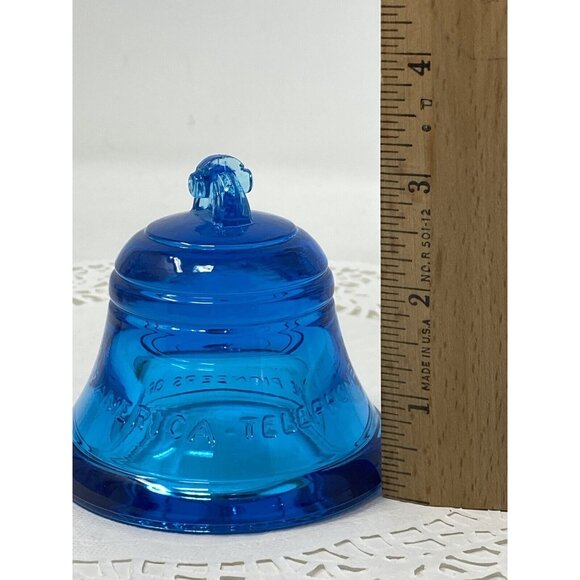 Fenton Blue Glass Bell Paperweight Telephone Pioneers of America Insulator - Picture 8 of 9